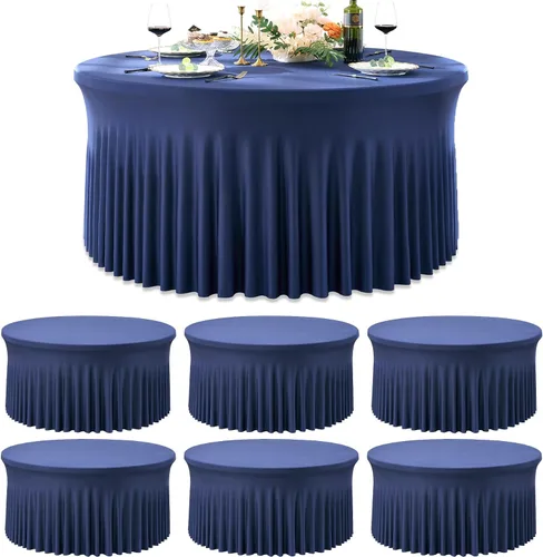Miniatura 49 de Paquete de 6 manteles redondos de elastano azul bebé para mesa de 60 pulgadas, manteles elásticos de 120 pulgadas ajustables de 5 pies, manteles