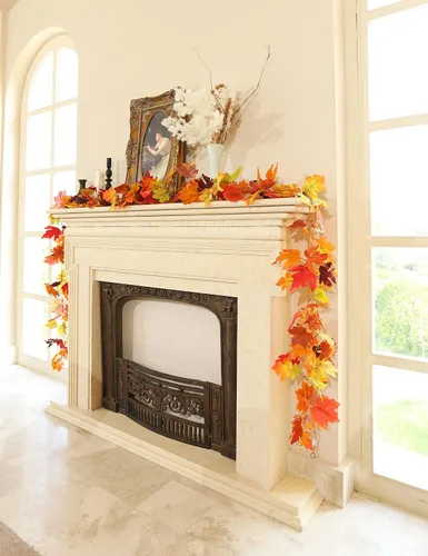 Miniatura 5 de joyhalo Paquete de 5 guirnaldas de hojas de otoño para el hogar, guirnalda de hojas de arce, vid al aire libre, decoración de otoño para porche
