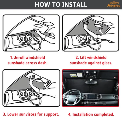 Miniatura 4 de Aunginsy Parasol para parabrisas delantero compatible con Toyota Tacoma 2006-2026, parasol plegable reflectante para rayos UV y protección solar