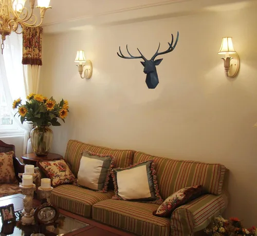 Miniatura 6 de YJ Home Decoración de pared con cabeza de ciervo, negro, 23.3 pulgadas de ancho x 21.3 pulgadas de alto Taxidermia sintética, diseño geométrico