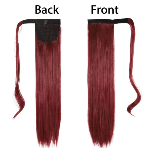 Miniatura 2 de Gangel Extensión de pelo de cola de caballo roja, colas de caballo rectas, extensiones de cabello sintético con clip, extensiones de cabello largo