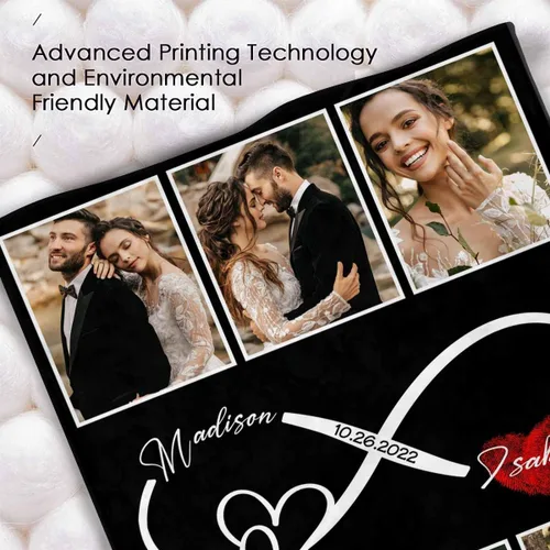 Miniatura 4 de InterestPrint Manta de fotos personalizada para pareja, novio, novia, manta personalizada de 6 fotos, manta personalizada de aniversario y boda