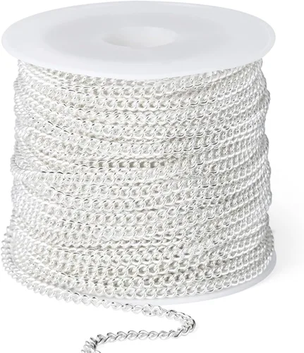 Miniatura 41 de [66 pies/20M] Cadena de bordillo de acero inoxidable chapada en oro de 18 quilates, 2mm, acero inoxidable 304, eslabones trenzados planos, cadenas