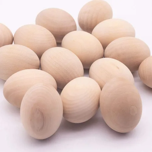 Miniatura 4 de Huevos de Pascua SallyFashion falsos, 15 unidades, de madera, sin pintar, juego para manualidades, decoración de cocina, alimento de juguete