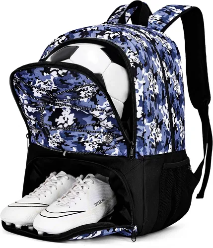 Miniatura 12 de Hsmihair - Mochila de fútbol juvenil - Mochila para fútbol y baloncesto, con compartimento para pelota y tacos separados