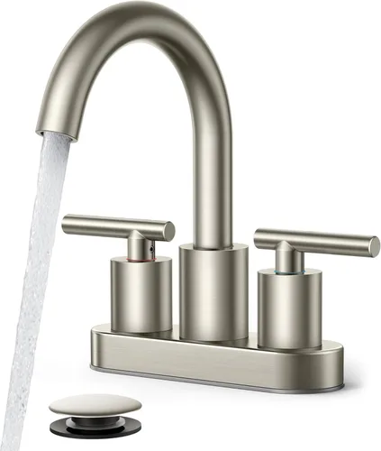 Miniatura 13 de FORIOUS Juego central de grifo de baño dorado cepillado de 4 pulgadas, 2 manijas y 2 agujeros dorados para tocador de baño con metal emergente