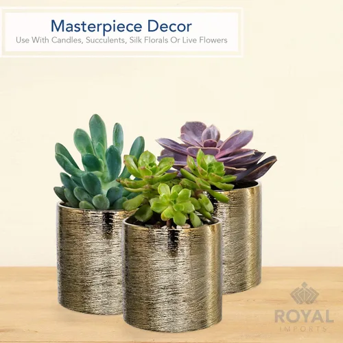 Miniatura 5 de Royal Imports Jarrón decorativo de cerámica de vidrio con flores, centro de mesa para el hogar o boda, forma de cilindro grabado, 5 x 5 pulgadas