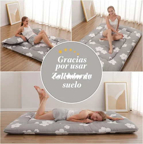 Miniatura 4 de Colchón de piso japonés Zelladorra, futón con bolsa de almacenamiento portátil y funda lavable, colchoneta tatami enrollable gruesa adecuada