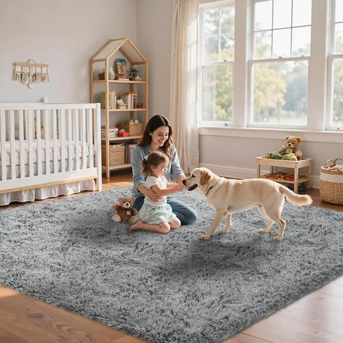 Miniatura 9 de Alfombra de Área 8x10 para Sala de Estar: Alfombras Shag Gris Claro Ultra Suaves y Esponjosas, Alfombra Grande Difusa de Felpa
