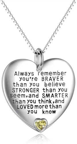 YFN Collar con colgante de plata de ley Always Remember You are Braver Than You Believe Jewelry, Circonia cúbica