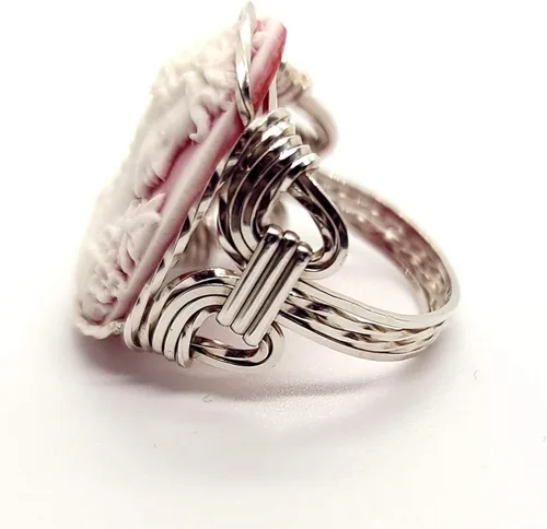 Miniatura 4 de Anillo de camafeo grande de plata de ley 925 con mariposas griegas rojas