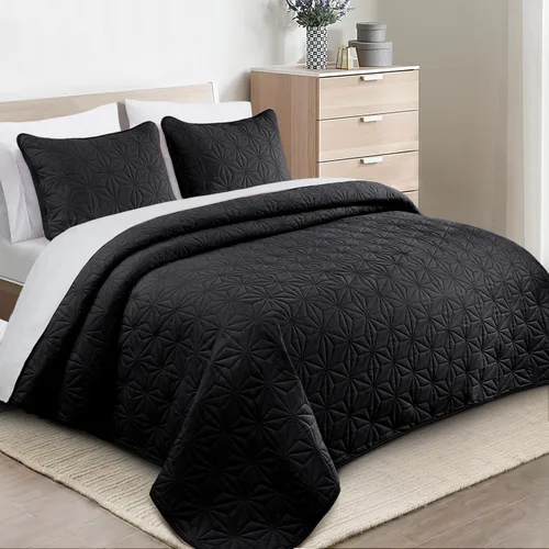 Miniatura 2 de Whale Flotilla - Juego de ropa de cama King, suaves colchas negras para cama tamaño King para todas las estaciones, 3 piezas de colcha geométrica