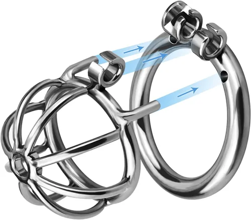 Miniatura 5 de Romi Dispositivo de castidad masculina de acero inoxidable, jaula para pene bloqueada, juguetes sexuales para hombres, parejas, transpirable, ajuste