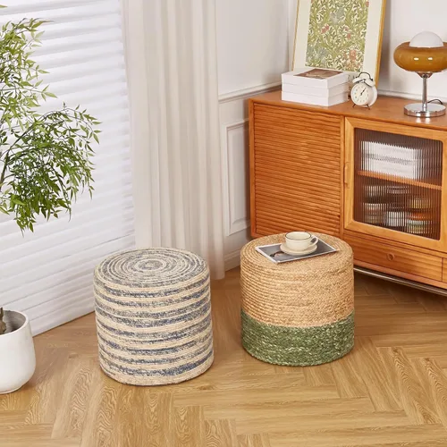 Miniatura 6 de Wimarsbon Puf otomano de 18 pulgadas, puf trenzado natural, puf rústico de tejido a mano, taburete reposapiés bohemio para dormitorio, mesa