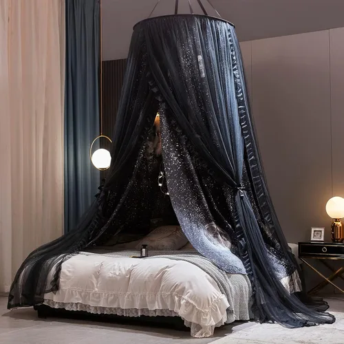 Miniatura 11 de Kertnic Hermosa mosquitera Aurora impresa para niñas y adultos, cortina de cama decorativa y acogedora, dosel de mosquitera de encaje lujosa