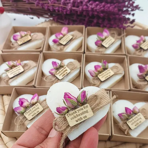 Jabones en forma de corazón, paquete de 12 mini jabones perfumados hechos a mano para despedidas de soltera, fiestas de té, bodas, baby shower y