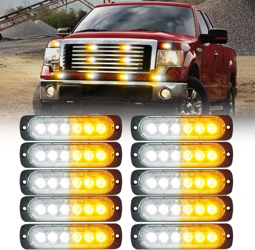Miniatura 11 de Xprite 10 luces LED estroboscópicas de emergencia, ámbar de 12 luces LED estroboscópicas intermitentes, función de sincronización, luz de parrilla