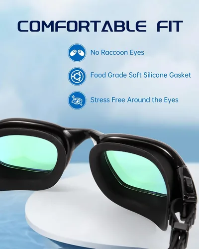 Miniatura 5 de Gafas de natación, gafas para adultos con gorro de natación, clip de nariz y tapones para los oídos, protección UV, lente antivaho y funda