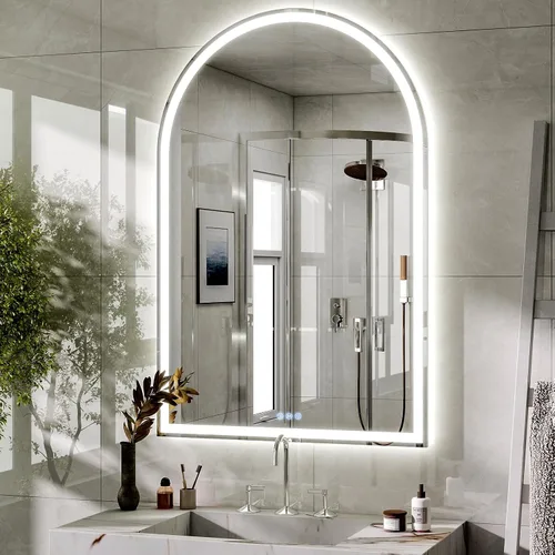 Miniatura 11 de BEAUTYPEAK Espejo de baño con arco LED de 34 x 30 pulgadas con luces, antiniebla, regulable, retroiluminado + iluminado frontal, espejo de tocador