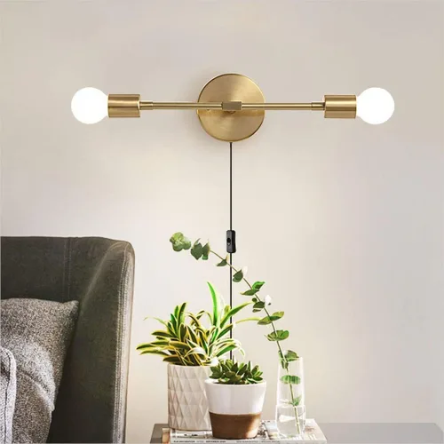 Miniatura 5 de KCO Lámpara de pared dorada con 2 luces para tocador de baño, luz de lectura de pared de latón, moderna de mediados de siglo, para pasillo, sala