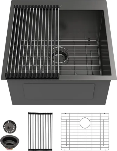 Miniatura 15 de Sarlai - Fregadero de barra negro de 15 pulgadas, fregadero de barra de 15 x 15 pulgadas, fregadero de montaje superior cuadrado, acero inoxidable