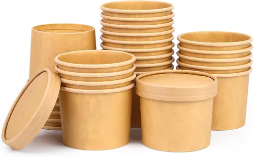 Miniatura 16 de Paquete de 25 recipientes de sopa de 8 onzas con tapas, taza de sopa de papel desechable, recipientes de papel para alimentos con tapas, recipiente