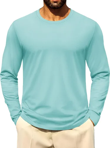 Miniatura 14 de Cotrasen - Camisetas básicas de manga larga para hombre, de algodón, con cuello redondo, transpirables, suaves y casuales