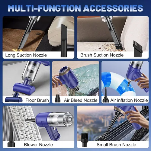 Miniatura 6 de Aspiradora de Mano Inalámbrica para Automóvil 16000Pa 4 en 1 Aspiradora Portátil y Soplador de Aire con Luz LED 120W de Alta Potencia - Múltiples
