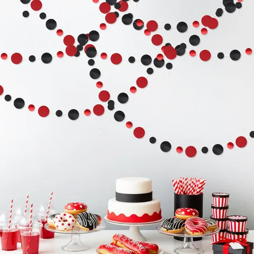 Miniatura 6 de Outus Guirnalda de puntos redondos negros y rojos, 5 piezas, decoración para colgar en fiestas de graduación, cada longitud de 13.1 pies