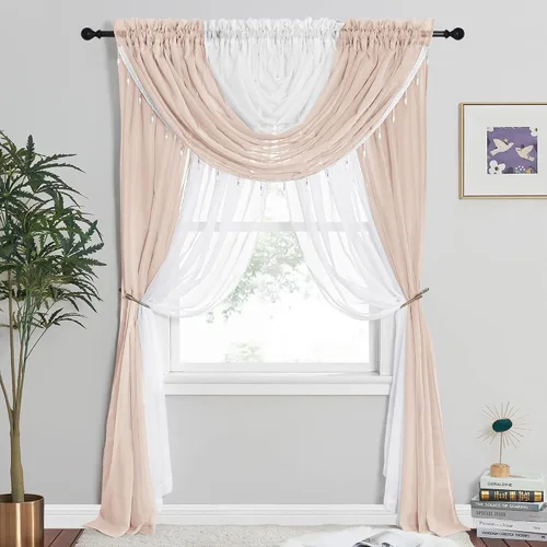 Miniatura 10 de NICETOWN - Cortinas transparentes elegantes de gasa para sala de estar/guardería, cortinas victorianas con bolsillo para barra, gris claro y blanco