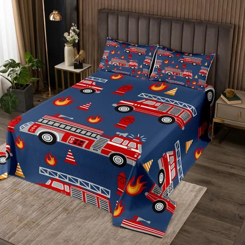 Miniatura 16 de Feelyou Colcha acolchada de diseño de dibujos animados para niños, equipamiento para niños, camiones, juego de colcha transpirable, diseño