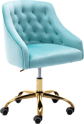 Miniatura 10 de Silla de trabajo cómoda para oficina en casa con ruedas, linda silla de escritorio giratoria ajustable de tocador moderna tapizada en terciopelo