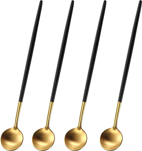Miniatura 11 de DEHOV 4 cucharas de café 18/10 de acero inoxidable negro satinado de 6.7 pulgadas, cuchara de té helado, cucharas para remover espresso, cucharas
