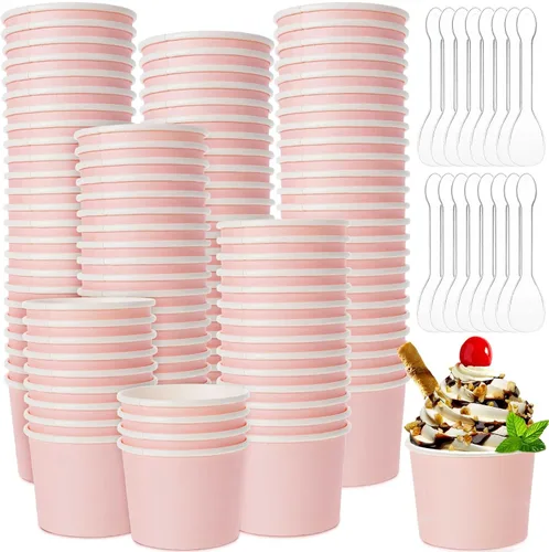 Cunhill 100 tazas de helado de 8 onzas con 100 cucharas, recipientes de helado de color sólido, tazas de helado desechables, tazones de yogur para