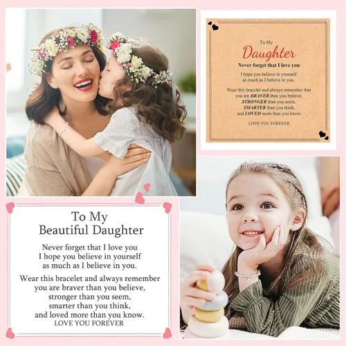 Miniatura 2 de JoycuFF Bracelets for Girls Teen Girls, Natural StonePink Pearls , ' Birthday Christmas Gifts for Daughter Granddaughter Niece