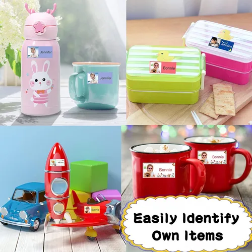 Miniatura 6 de 78 etiquetas personalizadas para niños con fotos impermeables, etiquetas de nombre personalizadas para suministros escolares, guardería, botellas