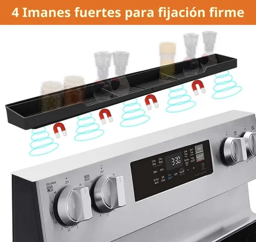 Miniatura 4 de AWOKE Estante superior para estufa de 30 pulgadas, estante magnético de material de silicona para estufa, 3 particiones funcionales, organizador