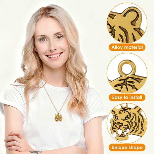 Miniatura 4 de 30 dijes de tigre para hacer joyas, dije de cabeza de tigre dorado antiguo para collar, pulsera, dijes de animales de metal para llavero, bolsa