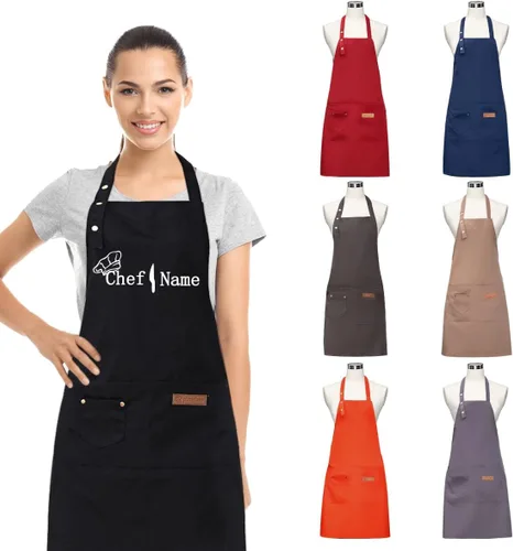 Miniatura 9 de Ulico Delantal de chef personalizado con nombre bordado, delantales personalizados para hombres y mujeres, delantal personalizado, sombrero