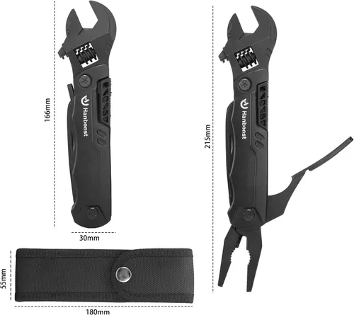 Miniatura 2 de Hanboost Llave multiherramienta 19 en 1 multiusos para equipo de campamento, tamaño de bolsillo, llave ajustable con alicates, cortador de alambre