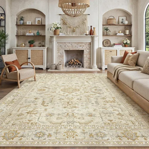 Miniatura 142 de PureCozy Alfombra de área beige de 2 x 3 pulgadas, lavable, vintage, pequeña, para entrada, cocina, suave, retro, floral, de pelo bajo, tapete