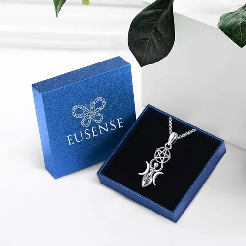 Miniatura 4 de Eusense Nudo De Bruja Plata 925 Original Brujas Nudo Collar Lilith Hécate Joyería Tetragrammaton Amuleto De Proteccion Triple Luna Diosa Collar