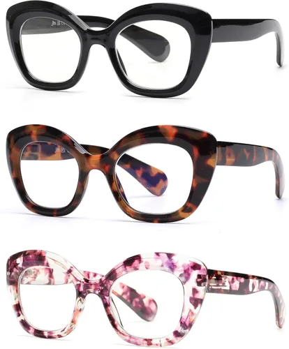 Miniatura 11 de JM Gafas de lectura con ojo de gato para mujer, lectores de computadora con bloqueo de luz azul con bisagra de resorte