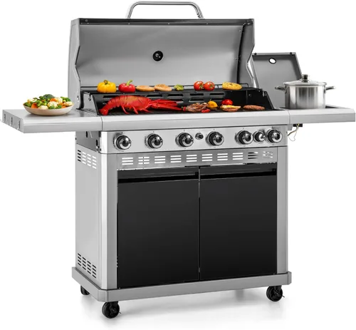 Miniatura 9 de Captiva Designs Parrilla de barbacoa de gas propano de 4 quemadores con quemador lateral y rejillas de hierro fundido esmaltado de porcelana, salida