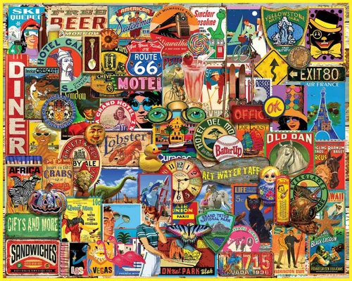 White Mountain Rompecabezas de 1000 piezas vintage para viajes por carretera, collage con piezas grandes para adultos y familia, 24 x 30 pulgadas,