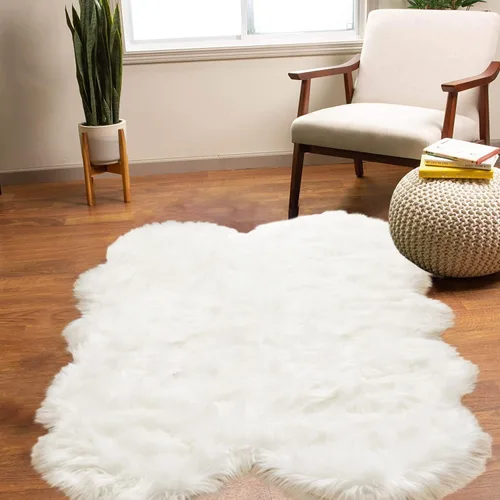 Miniatura 81 de Latepis - Tapete rectangular de piel sintética tipo lana de oveja suave, esponjosa y lavable para sala de estar, dormitorio, sala de juegos o Blanco