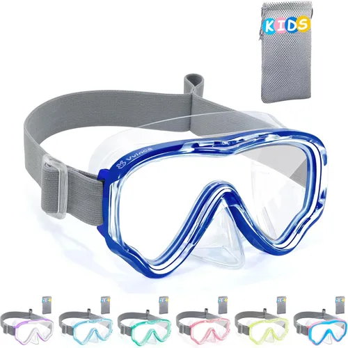 Vvinca Kids-Goggles with Nose Cover, Diving Mask Elastic Fabric Strap Anti Fog Anti Shattered Lens for Kids Swim Goggles 3-14 16-azul marino