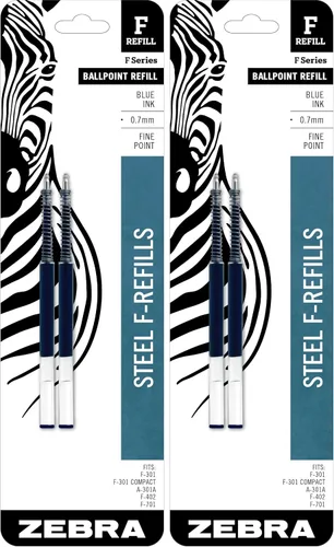 Miniatura 10 de Recambios de bolígrafo Zebra Pen Serie F, para bolígrafos Zebra PenF-301, F-402 y F-605, punta fina, azul (paquete de 1, 2 unidades en total)