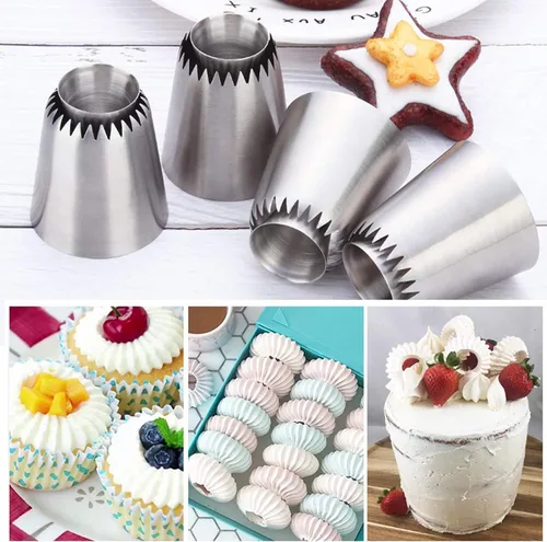 Miniatura 5 de RoseFlower Juego de 4 puntas de tubería grandes – Kit de boquillas grandes de acero inoxidable para pastelería, cupcakes, pasteles, galletas