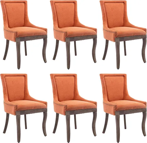 Miniatura 21 de Aoowow Juego de 2 sillas laterales tapizadas vintage de tela, sillas de madera maciza para cocina, comedor con cabezas de clavo, patas de madera